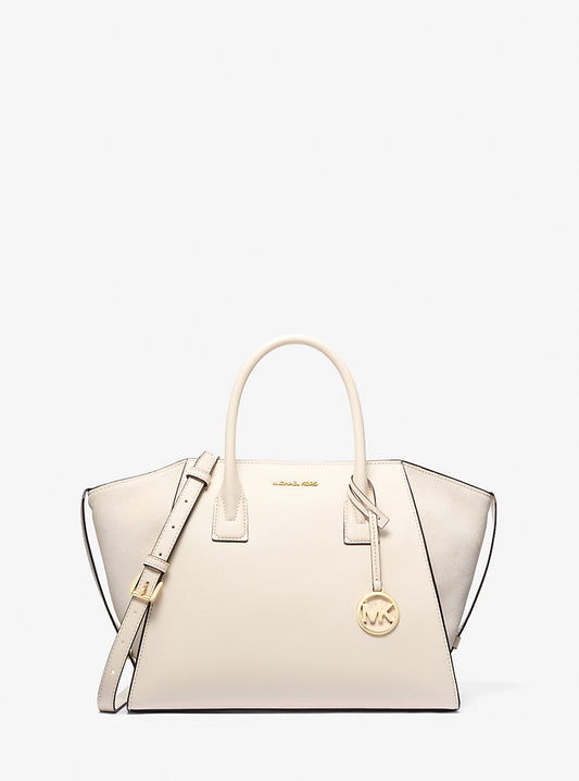 Michael Kors Avril Large Leather Suede Satchel Lt Cream