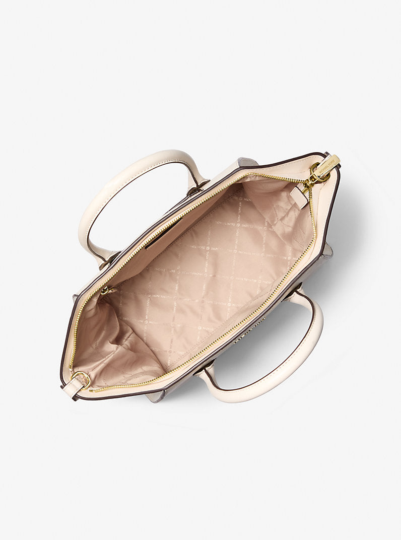 Michael Kors Avril Large Leather Suede Satchel Lt Cream
