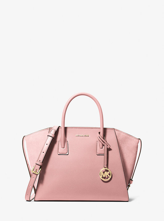 Michael Kors Avril Large Leather Suede Satchel Powder Blush