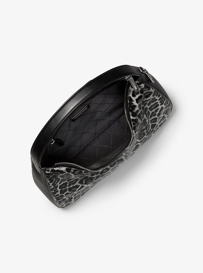 Michael Kors Nayla Medium Leopard Print Calf Hair Hobo Shoulder Black