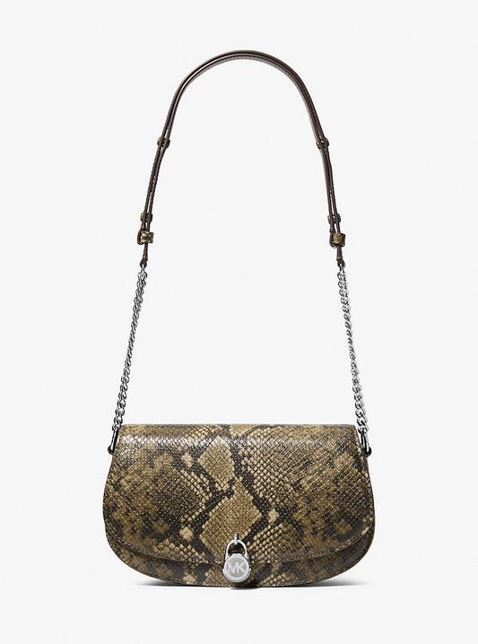 Michael Kors Mila Medium Snake Embossed Messenger Cornflower