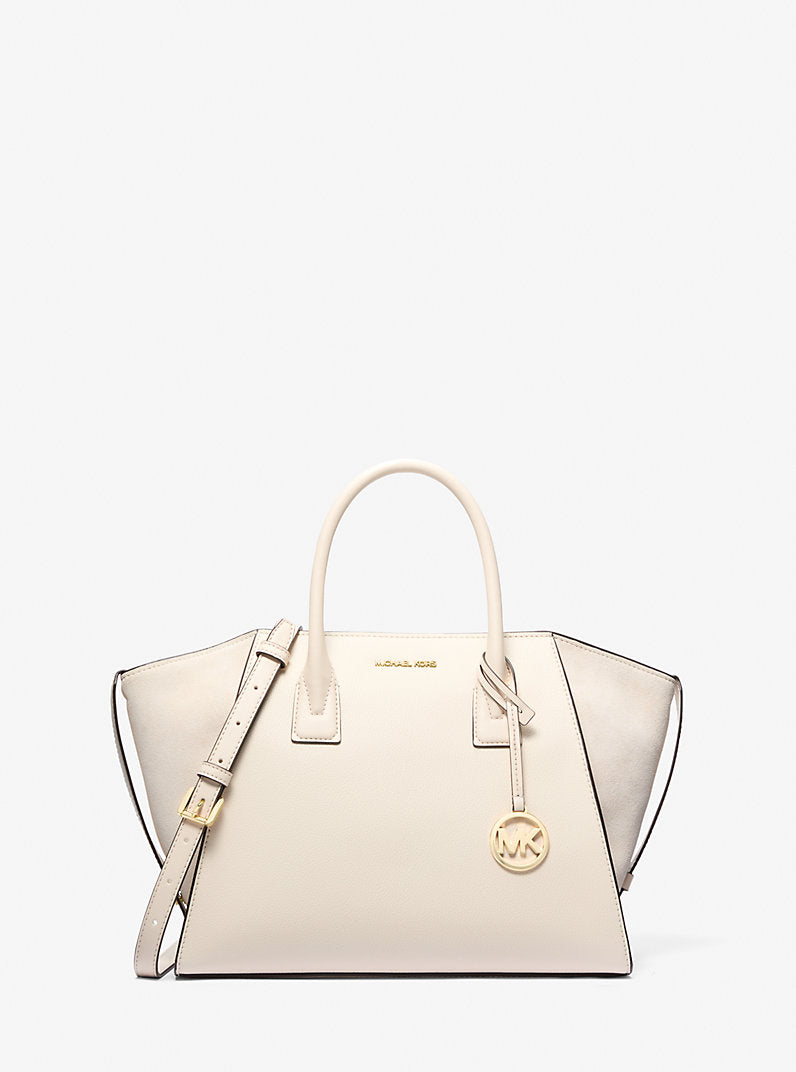 Michael Kors Avril Large Leather Suede Satchel Lt Cream