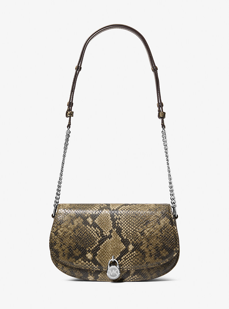 Michael Kors Mila Medium Snake Embossed Messenger Cornflower