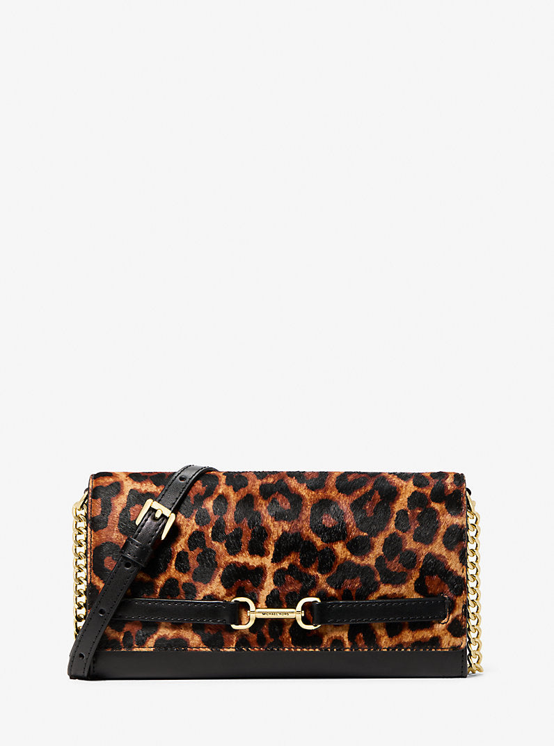 Michael Kors Carson Large Leopard Print Calf Hair Crossbody Butterscotch
