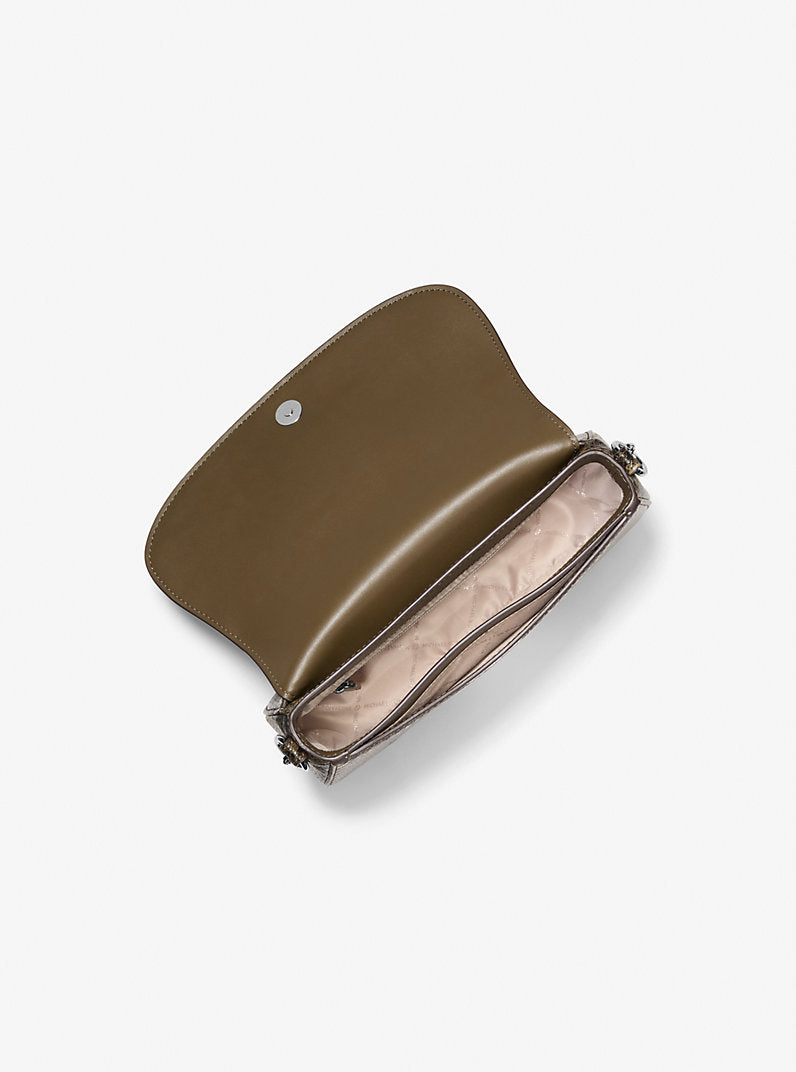 Michael Kors Mila Medium Snake Embossed Messenger Cornflower