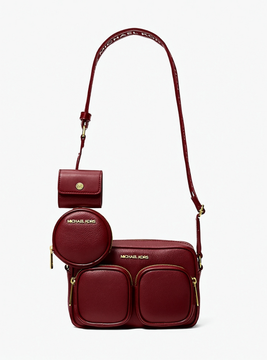 Michael Kors Jet Set Travel Medium Leather Messenger Cherry
